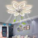 Ceiling Fan with Lights, 35'' Bladeless, Low Profile, Flush Mount, 3 Color Dimmable LED, 6 Speeds, Remote & APP Control, Modern Design - White, for Living Room, Bedroom, Kids Room