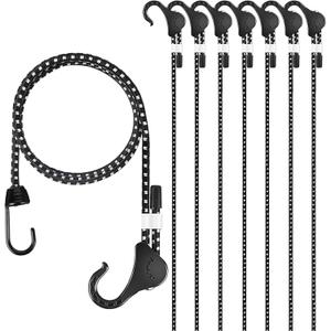 Adjustable Bungee Cords with Hooks 48 in, 8 Pack, Heavy Duty, Natural Rubber Latex and UV Resistant