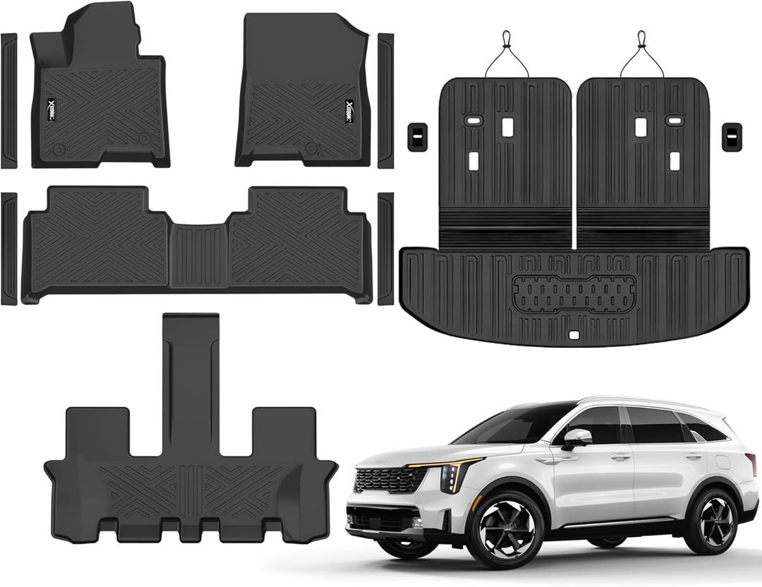 Floor Mats for 2021-2025 Kia Sorento 6&7 Seats Hybrid Trunk Mat with Backrest Mat All Weather TPE Rubber Cargo Liner Back Seat Cover 3rd Row for 2021-2025 Kia Sorento Accessories