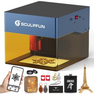 SCULPFUN iCube Pro Laser Engraver, 5000mW Desktop Laser Cutter with Smoke Filtration System, Laser Class 4, 125125mm Engraving Area, No Assembly Required, 0.01mm Carving Precision