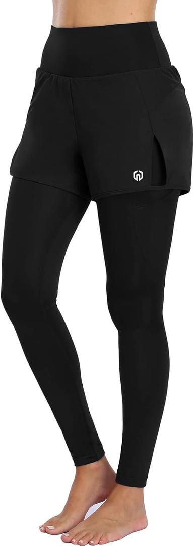 NELEUS Women's 2 in 1 Workout Leggings with Running Shorts Jogging Tight Pants,126, Black,1 Piece,Large