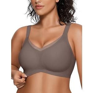 OEAK Womens Wireless Bras V Mesh Comfortable Bralette Supportive Tshirt Bra No Underwire Seamless Push Up Everyday Bras (2XL-Grey)