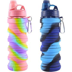 Collapsible Water Bottle for Adults, Boys, Students, Kids, Reusable Silicone Foldable Water Bottles for Travel Camping Hiking Sports,Leak-Proof Portable Sports Water Bottle (Pink & Blue)