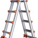 A Frame Ladder, 14Ft Aluminum Extendable Ladder with Stabilizer Bar, Easily Collapsible Telescoping Ladder for Home, Roof, Rv, Outdoor Work, 330 Lbs (Silver+Orange)