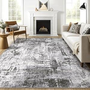 10x14 Area Rugs Living Room: Washable Large Abstract Modern Soft Rug Stain Resistant Indoor Floor Non Slip Accent Carpet for Bedroom Nursery Playroom Office Dining Room Dorm Home House- Black Grey