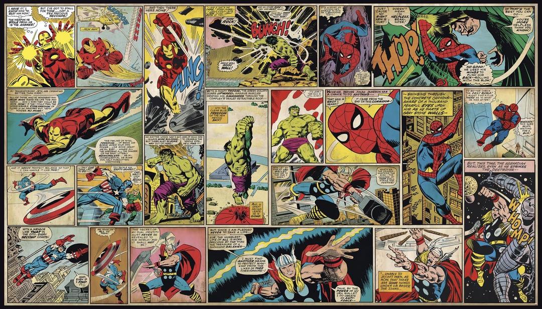 RoomMates JL1398M Marvel Comic Panel XL Water Activated Spray and Stick Removable Wall Mural 6' X 10.5'