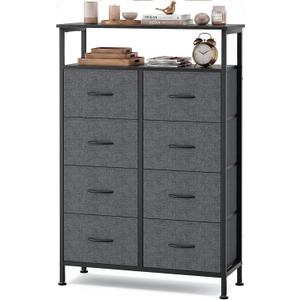 OLIXIS 8 Drawers Fabric Dresser, Raised Shelf Tall Chest of Drawers, Grey, 31.5"D x 45.9"W x 11.8"H