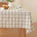 Alsoo Checkered Tablecloth Rectangle Washable Buffalo Plaid Table Cloth Cotton Linen Gingham Table Cover for Picnic Kitchen Dining Room, Beige and White, 60 * 75