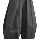 ellazhu Women's Puffy Drawstring Elastic Waist Drop Crotch Hakama Harem Wide Leg Pants GZ81 A, Medium