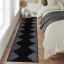 Seavish Black Runner Rug 2x6 Kitchen Runner Rugs Non Skid Washable Low Pile Thin Rugs for Entryway Indoor Bohemian Stripe Hallway Runner Rug Non Shedding Boho Floor Carpet Runner for Bedroom Laundry