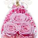 Beferr Valentines Day Rose Gifts for Her Women Mom Gifts for Birthday, Fresh Flowers for Delivery Forever Preserved Rose in Glass Angel Figurine, for Grandma Wife Daughter Girlfriend (B Light Pink)