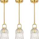 FEMILA 3 Pack Gold Pendant Light, 5" Modern Chandeliers for Dining Room Kitchen Hotel, E26 Base, 4FH83MIL-3PK BG