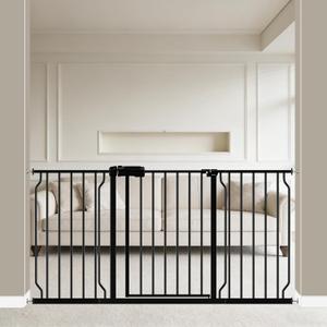 WAOWAO Baby Gate 57.48-62.20" Extra Wide Pressure Mounted Walk Through Swing Auto Close Safety Black Metal Toddler Kids Child Dog Pet Puppy for Stairs,Doorways,Kitchen