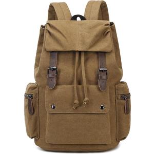 Retro Canvas & Leather Laptop Backpack, 15.6 Inch Durable Unisex Bag for Hiking, Work & Travel, Water Resistant Daypack