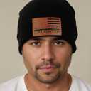 Dad Gifts American Flag Leather Beanie Hat for Dad from Daughter Christmas Stocking Stuffers Birthday Funny Gifts Ideas Stuff (Black)