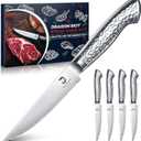 DRAGON RIOT Steak Knives Set of 4 Serrated Edge Steak Knife Set Japanese Stainless Steel Dinner Knife Diswasher Safe Steak Knives with Box
