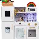 Kids Children Pretend Toy for Babies, Kitchen Playset & Play Kitchen Toy Set with Light, Sink with Faucet, Oven, Microwave, Kitchenware Set Accessories for Ages 3-8 Girls Boys (01 White)