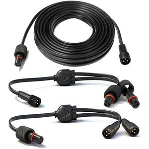 19.6FT Outdoor Light Extension Cord Compatible with Govee 3-Pin Waterproof Power Cable with 2 Y-Splitter IP68 Permanent Lighting Extension Wire for Patio Garden Roof Decorations