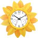 OCEST 24 Inch Outdoor Wall Clock, Waterproof Sunflower Clock with Thermometer & Hygrometer, Silent Non-Ticking Metal Petal Design for Patio, Garden, Pool, Garage