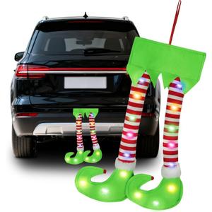 Christmas Elf Legs Car Decoration with Multicolor Lights, LED Santa Claus Legs for Car Trunk or Christmas Tree, Hanging Leg Lamp Christmas Ornament with Strap, Decor for All Vehicles Truck SUV Van MPV