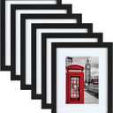PEALSN 11x14 Picture Frame Set of 6, Display Pictures 8x10 with Mat or 11x14 without Mat for Wall Mounting or Table Top Display, Photo Frames Collage for Wall Decor, Black Woodgrain.