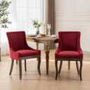Ball & Cast Mid-Century Upholstered Dining Chairs Set of 2, Thickened Fabric Wing Back Kitchen Side-Chairs with Bronze Nail Head & Toned Solid Wood Legs, 2-Piece Traditional Chair, Wine Red