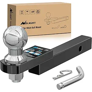 Nilight Trailer Hitch Mount with 2 Inch Trailer Ball & 1/2" Hitch Pin Clip Fits 1-1/4" Receiver Tubes 3500 lbs 1-1/4" Drop 3/4" Rise