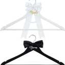 FillTouch 2 Pack Bride and Groom Wedding Hanger Set with Ribbon Bow Wooden Dress Suit Hanger Gift for Wedding Bridal Party Photo Decor(Black and White,Classic)