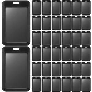 Eaasty 40 Pcs Hard Plastic ID Badge Holder Vertical Slide Open Card Case Black Name Tag Holders Badge Sleeve ID Case Protector with Clear Window for Nurses Office Credit Cards
