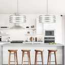 19.7" Drum Chandelier 5-Light Brushed Nickel Modern Pendant Light Adjustable Hanging Lighting Chandeliers for Dining Room Kitchen Island Foyer Living Room Bedrooms