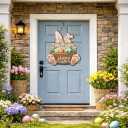 2 x Easter Front Door Hanging Decor Wreath with Bunny & Spring Flowers, Seasonal Easter Wall Sign Decorations for Porch, Entryway, Indoor & Outdoor Spring Home Decor
