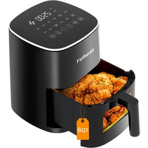 Fullwill 6QT Air Fryer with Visible Window,Nonstick and Dishwasher-Safe Basket,12-in-1 Multi-Function Air Fry,Roast,Bake, Dehydrate, Fries,for Family Party,1700W,Black