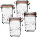 Le Parfait Super Terrine Jar | 32oz/Quart (Pack of 4) 1L French Glass Jar, Airtight Rubber Seal & Glass Lid | Glass Jars for Kitchen Organization and Storage Containers for Kitchen Essentials