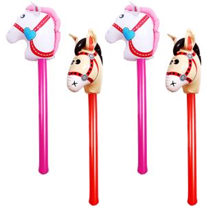 4 Pcs 40 Inch Inflatable Stick Horse Colorful Horse Head Stick Balloon Horse Birthday Party Supplies Pony Stick for Christmas Horse Themed Party Decorations Costume Stick