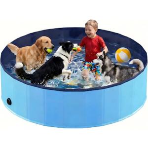Foldable Dog Pool, Collapsible Dog Swimming Pool 72"x12" Blue