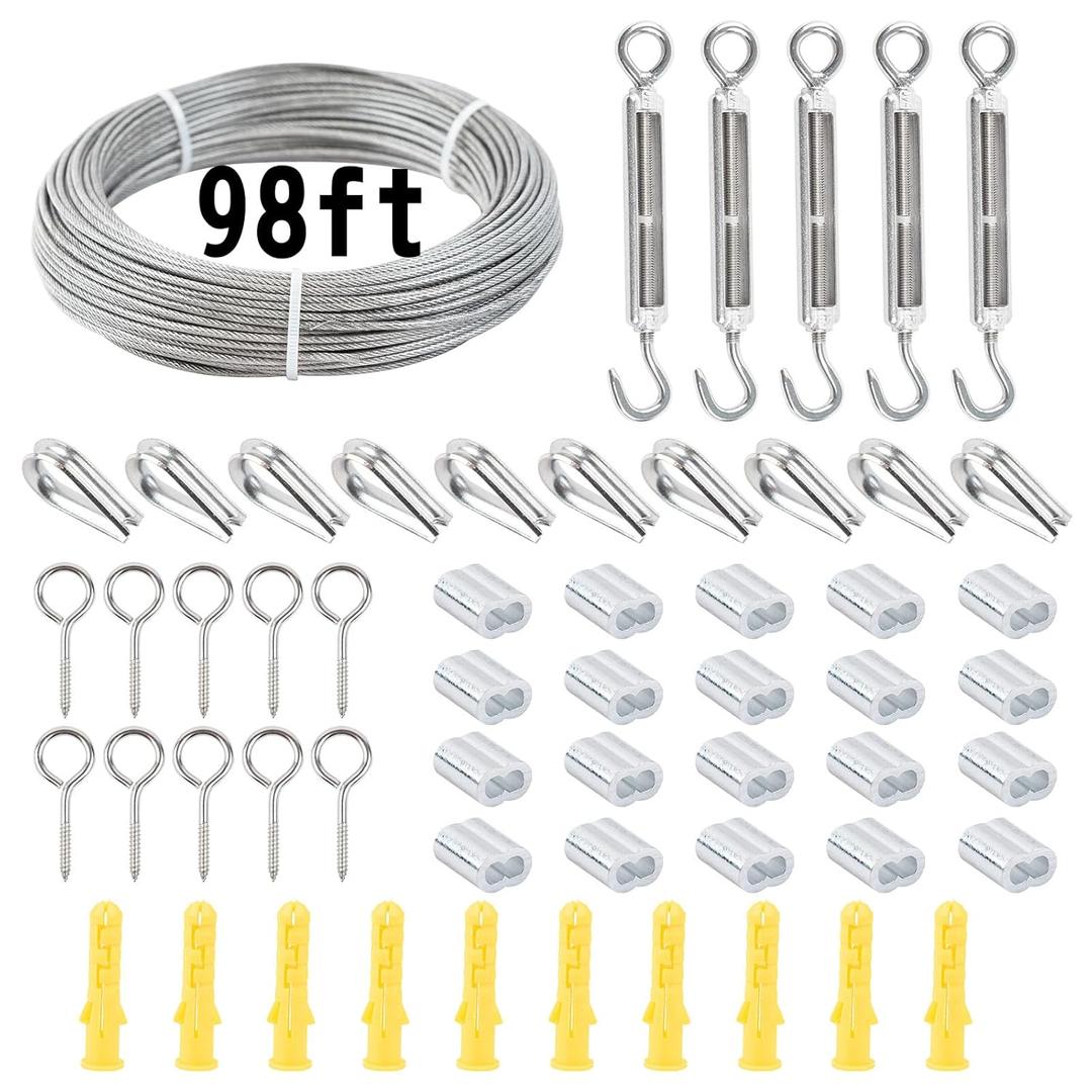 304 Stainless Steel Wire Rope Cable, Stainless Steel Cable Rope, with Screws 1/13 inch, Suitable for Deck Railing, Outdoor Suspension, Cool Clothes, Garden Fence Accessories (98 feet 56 Pieces)