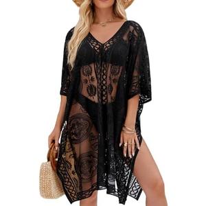 Sexy Elegant Lace Beach Cover Up for Women, Bathing Suit Cover Up, V-Neck Swimsuit Coverup for Poolside, Seaside and Party L