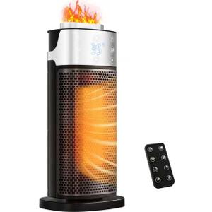 Space Heaters for Indoor Use, Staholz 3-in-1 Electric Heater with Humidifier with 3D Flame Ambient Light, 1500W Portable Heater with Thermostat, Remote, 12H Timer for Office Bedroom (Black)