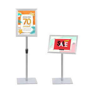 NicQliear Adjustable Sign Stand Holder, 11 x 17 Inch Poster Stand with Extra Heavy Duty Square Metal Base, Vertical or Horizontal Outdoor Floor Standing Indoor Display Holder for Restaurant, Silver