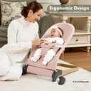 Foldable Baby Bouncer, Baby Seat with 3 Adjustable Heights, Portable Newborn Rocker, Ergonomic Bouncy Seat for Natural Bounce, Bouncer for Babies 0-6 Months, Soft Cotton (Pink)