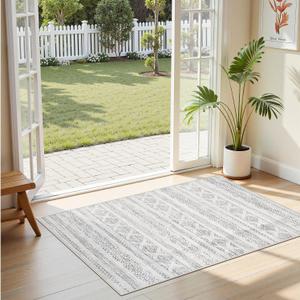 Tortania Area Rug Living Room Rugs - 3x5 Washable Soft Neutral Boho Moroccan Farmhouse Mat Indoor Floor Carpet for Bedroom Under Dining Table Home Office Decor - Ivory Gray