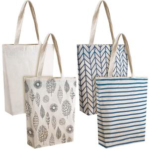 Weewooday 4 Pieces Reusable Tote Bags Shopping Canvas Tote Bags for Women