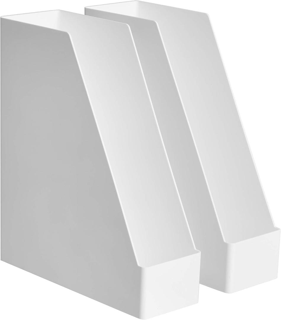 Amazon Basics Rectangular Plastic Desk Organizer, Magazine Rack, White, Pack Of 2 