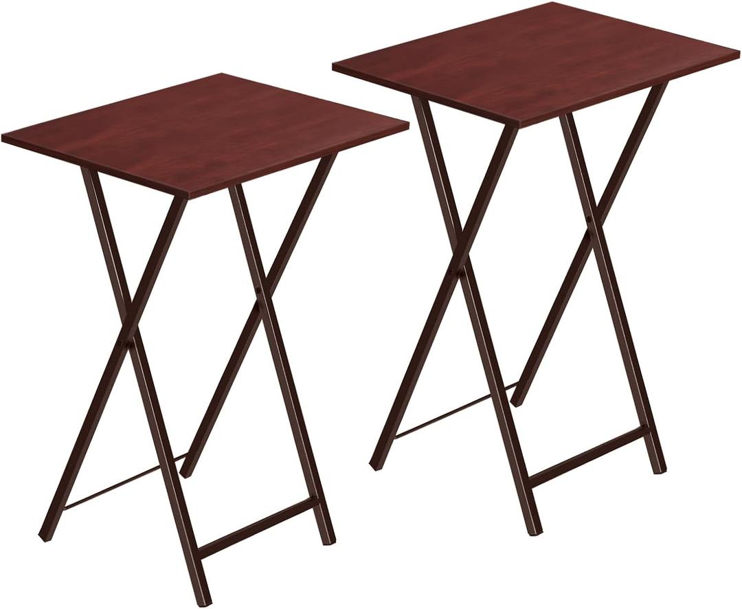 HOOBRO Folding TV Tray Tables, Set of 2 Side Table for Small Space, Industrial Snack Tables for Eating at Couch, Stable Metal Frame, Easy Assembly, Space Saving, Brown BR25BZ01