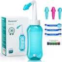 Neti Pot Sinus Rinse Bottle Nose Wash Cleaner Pressure Rinse Nasal Irrigation for Adult & Kid BPA Free 300 ML with 30 Nasal Wash Salt Packets and Sticker Thermometer (Green)