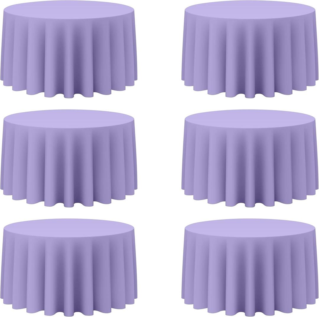 BRILLMAX 6 Pack Lavender Round Tablecloths 120 Inch for 60 Tables - 150 GSM Polyester Fabric, Floor Length Drop, Water, Stain & Wrinkle Resistant Cloth Cover for Wedding Reception Banquet Dining