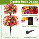 Daifunli 28 Inch Set of 2 Artificial Flowers Topiary Tree Double Ball Boxwood with Spikes for Outdoor UV Resistant Faux Shrubs, Realistic Fake Bushes for Garden Front Porch Patio Decor (Colorful)