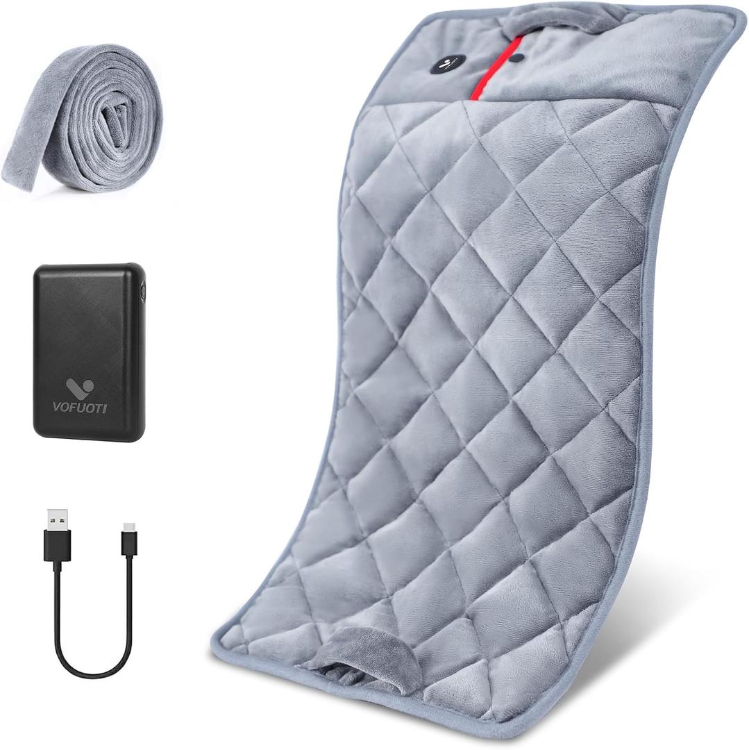 Vofuoti Portable Heating Pad, Cordless Weighted Heating Pads with 10000mAh Battery and 3 Heat Settings, Electric Heated Pad for for Back, Abdomen, Neck & Shoulder, 12" x 24"