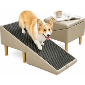 2-in-1 Foldable Ottoman Dog Ramp for Couch,Convertible Folding Dog Stairs for Couch and Bed,Non-Slip Wooden Pet Stairs for Puppy Senior Injured Dogs