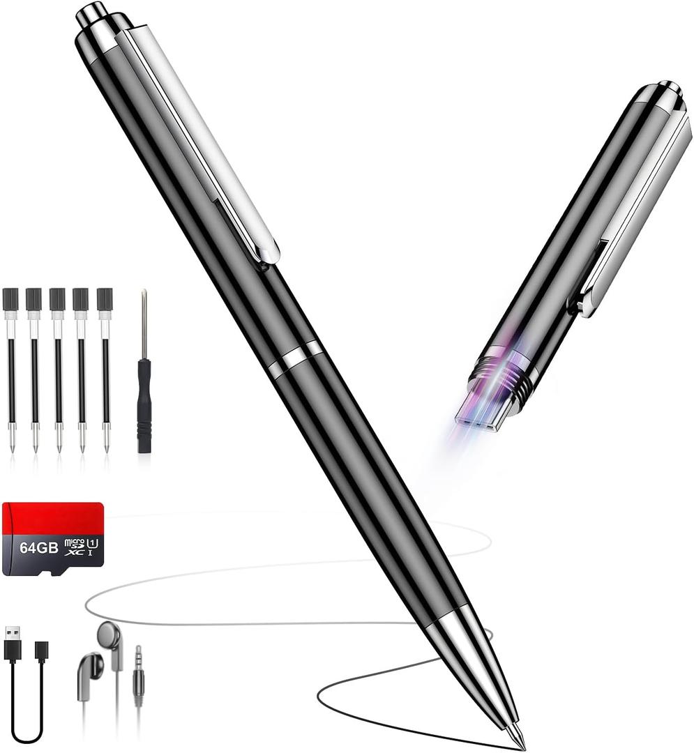 64GB Voice Recorder w/Type-C, Voice Activated Recorder with AI-Intelligent Noise Reduction, Audio Recording Device 90 Days Storage Capacity for Lectures Meeting, Class, Work, Interviews